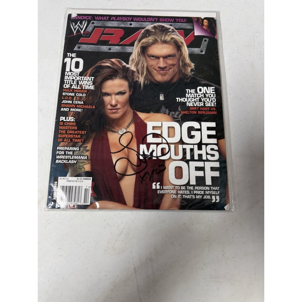Lita Signed WWE Raw Magazine April 2006 Edge Autographed Wrestling